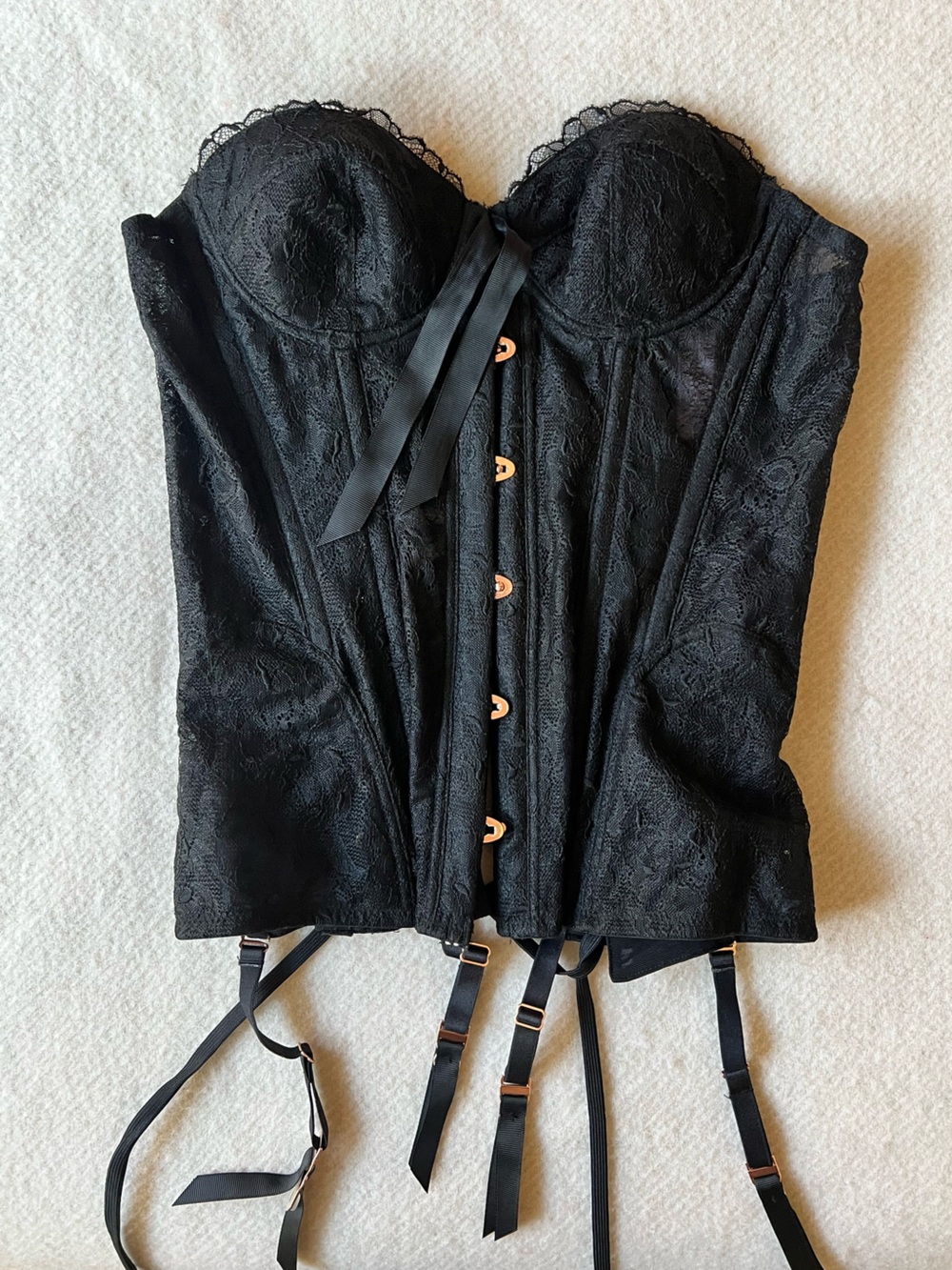 Savage X Fenty Black Lace Bustier with Garter Straps